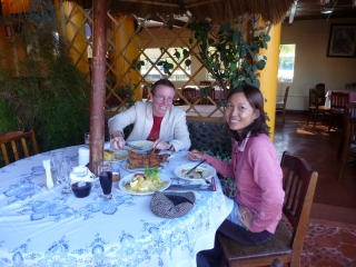 Lunch at Tradicion Arequipena - see how proud we are of our guinea pig