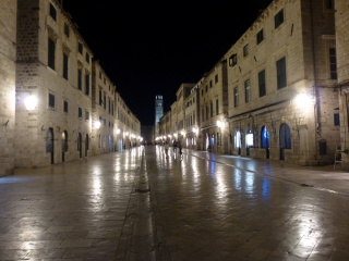 Dubrovnik's old town, the streets shining at night