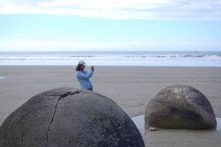 The Moeraki boulders are most photogenic in the evening at high tide - so we got there at low tide around midday