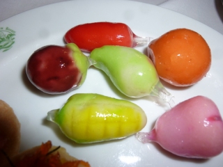 They served these strange glistening fruits for dessert. Yet another disappointment, they all tasted of coconut!