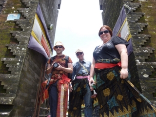 Sunglasses and sarongs - appropriate attire for exploring temples in style