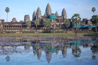 Behold Angkor Wat, but please ignore the odd bit of blue scaffolding - ancient temples take a lot of looking after