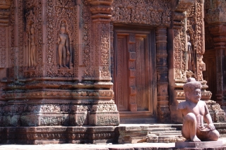 The amber sandstone temple of Banteay Srei, intricately carved