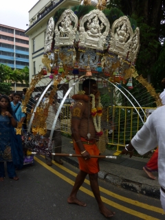 That is a massive and weighty head-dress this Thaipusan adherent is carrying, and those slender spears must tickle his flesh if he wobbles it