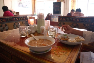 Typical Tibetan food in a typical Tibetan eatery