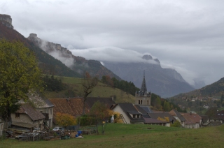 Villages under rainclouds in the Vercors Massif of the Alps